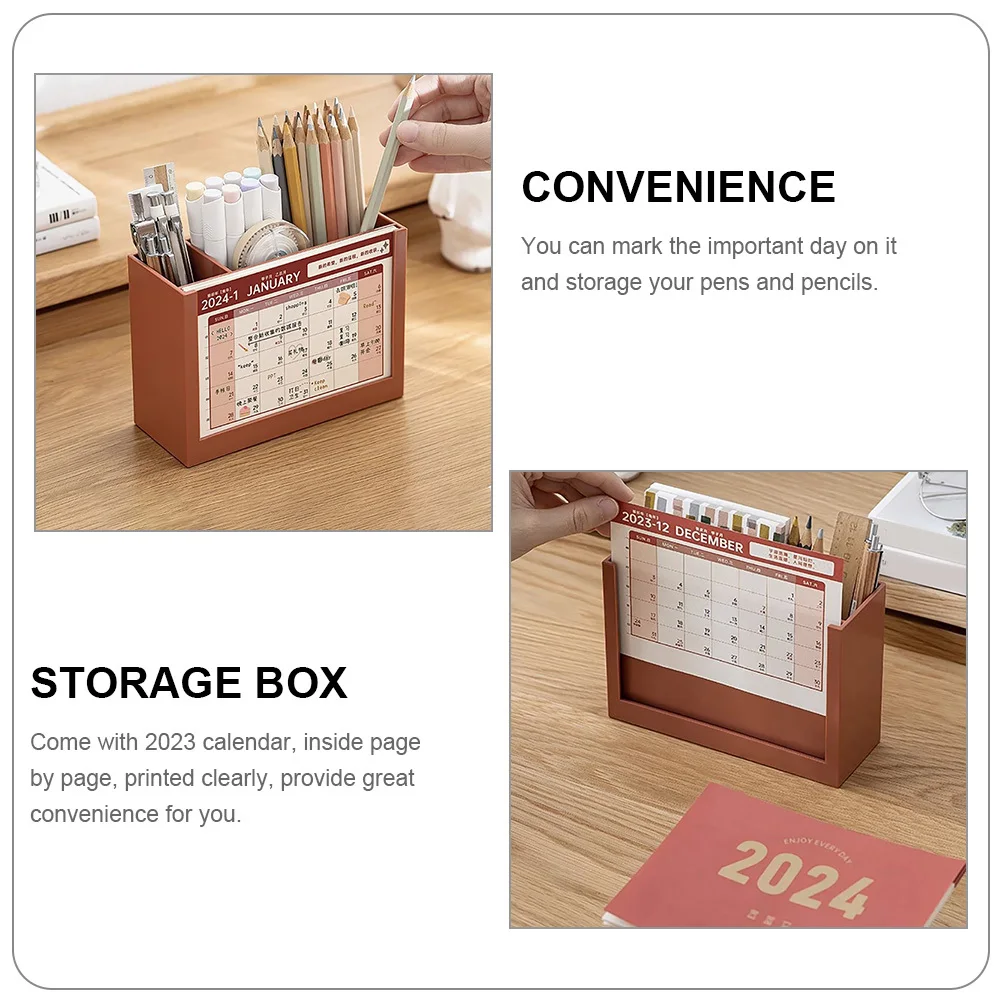 الإبداعية البلاستيك مكتب التقويم صندوق تخزين حامل قلم سطح المكتب متعدد الوظائف مكتب الدائمة التقويم الشهري المنظم