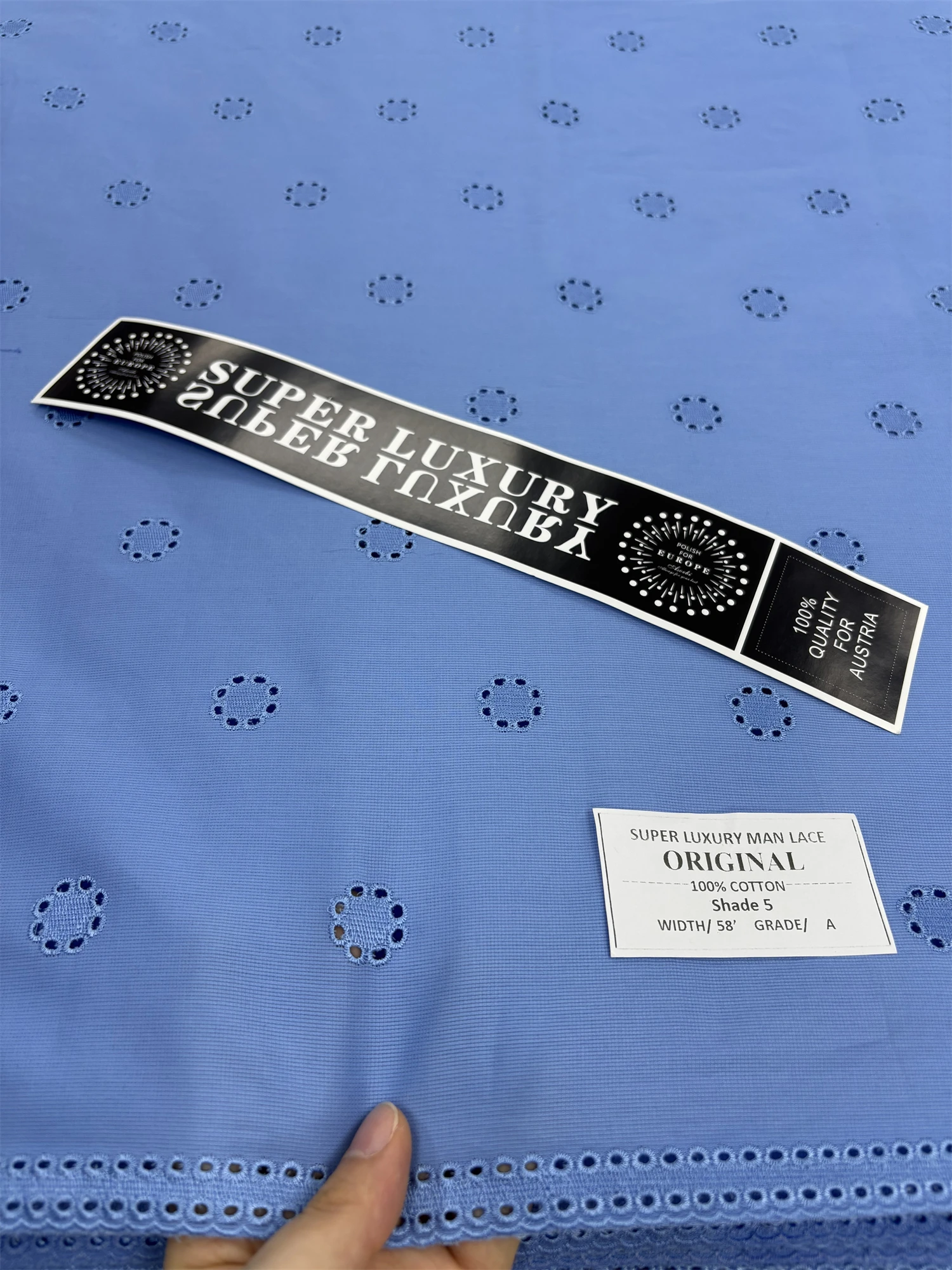 

5Yard Nigeria Top Quality Atiku Material For Men's Senator Suit Making African 100% Cotton Blue Swiss Cotton Voile Atiku Fabric