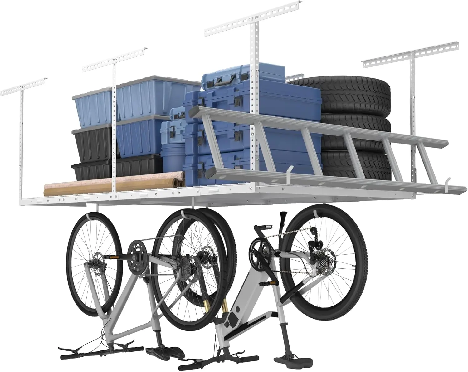 

4x8 Overhead Garage Storage Rack w/Hooks Adjustable Ceiling Storage Racks, 96" Length x 48" Width x 40" Height, 22''-40"