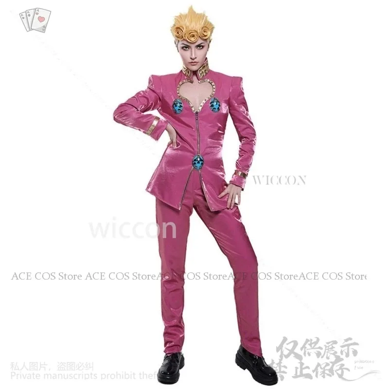 NewJO Cosplay Anime Golden Wind Costume Giorno Giovanna Sexy Bra Underwear Pink Uniform Top Pants Wigs Props Halloween ANime2025