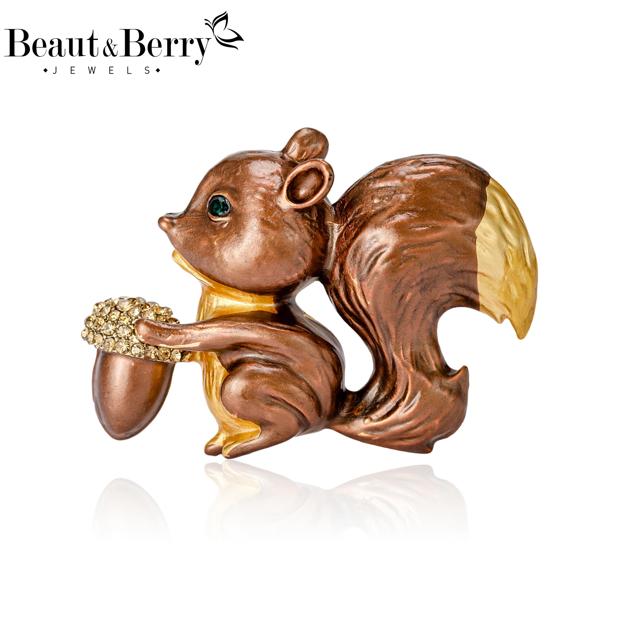 Beaut&Berry Cute Enamel Squirrel Brooches for Women Unisex Animal Pins Friends Party Gifts Banquet Jewellery Accessories