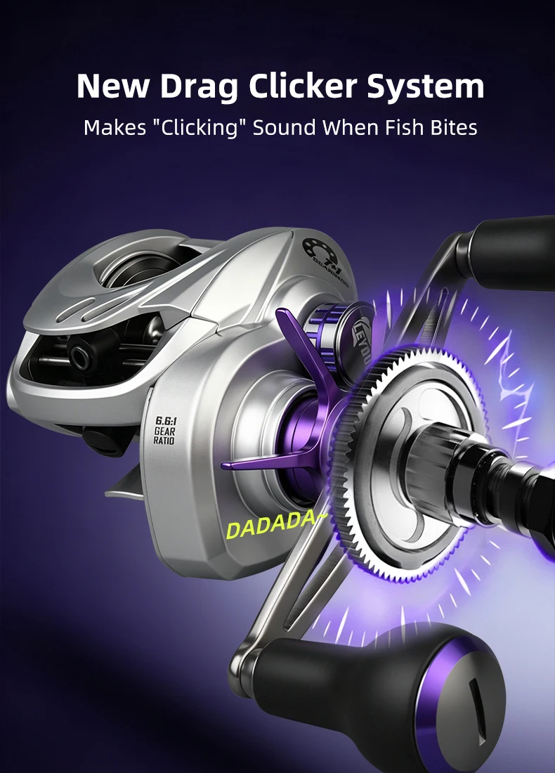 LEYDUN MEGALO Baitcasting-Rolle, komplett aus Metall, 20 kg maximale Bremskraft, 7+1 Kugellager, Übersetzungsverhältnis 6,6:1, salzwasserbeständige Angelrolle zum Baitcasting. – Detail 9