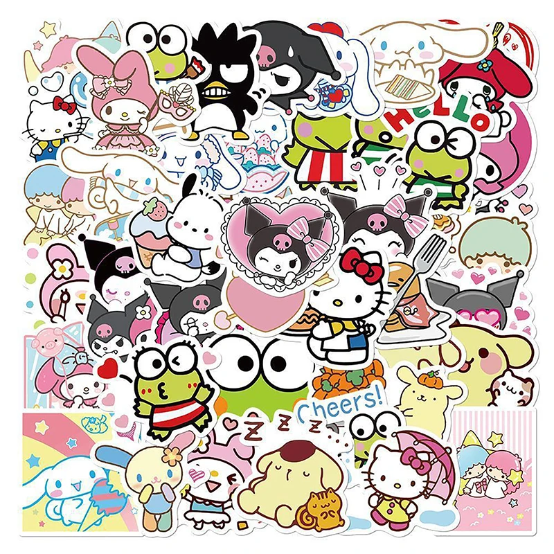 50pcs Kawaii My Melody Kuromi Hello Kitty Stickers for Kids Girls DIY Stationery Diary Cute Cartoon Sanrio Sticker Decals