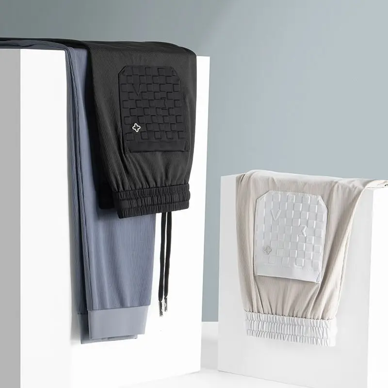 Light luxury ice silk men's casual pants 2025 summer breathable and quick-drying sweatpants versatile sweatpants