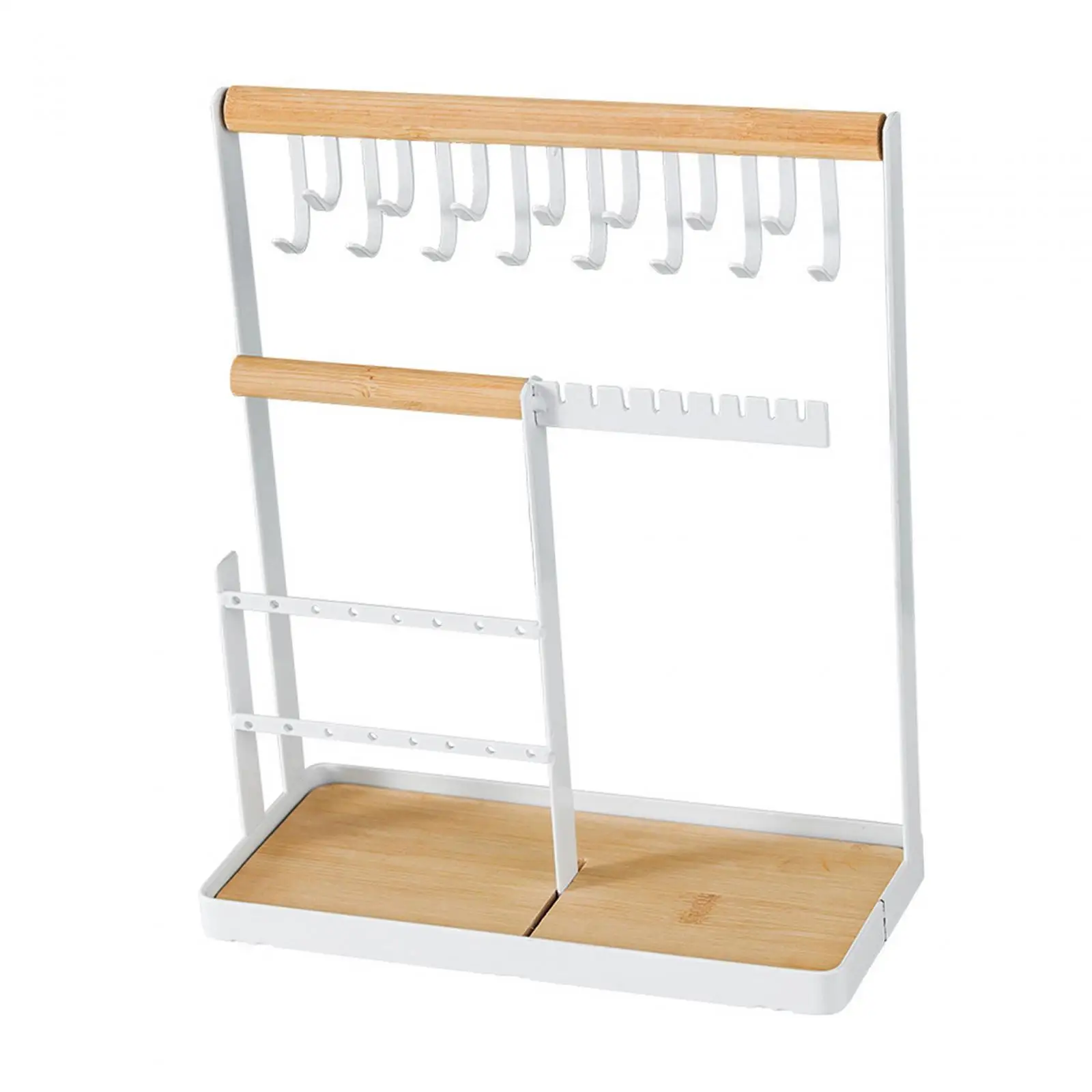 

Jewelry Display Stand with Wooden Tray and Hook Multifunctional Tradeshow Bracelet Wood Storage Showroom Jewellery Stand