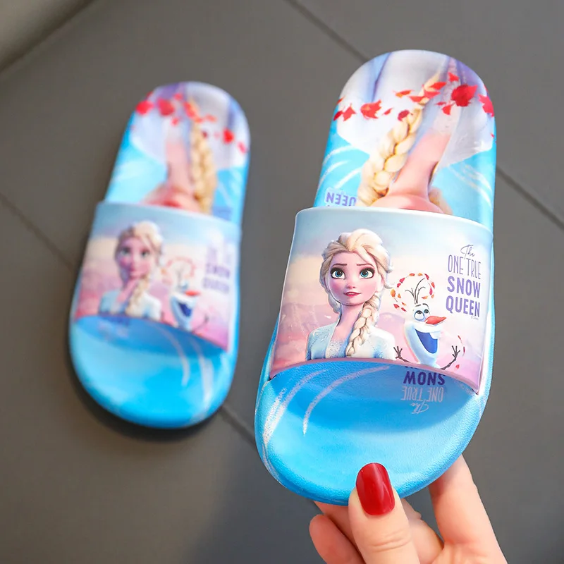 Pantoufles de maison Disney pour enfants, sandales de salle de bain d'été pour filles, chaussures de sol de plage, princesse Elsa, dessin animé congelé