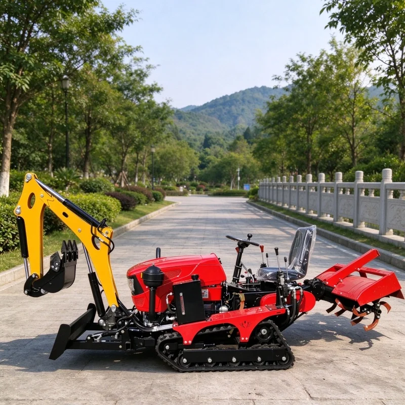 Customized Paddy & Muddy Land Tilling Machine, Crawler Rotary Tiller with Anti-sinking Rubber Track, No Slippage While Working