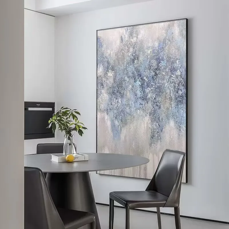 

High-Quality Home Wall Decoration Art Image Living Room Texture Hand Drawn Oil Painting Light Luxury Light Blue Corridor Mural