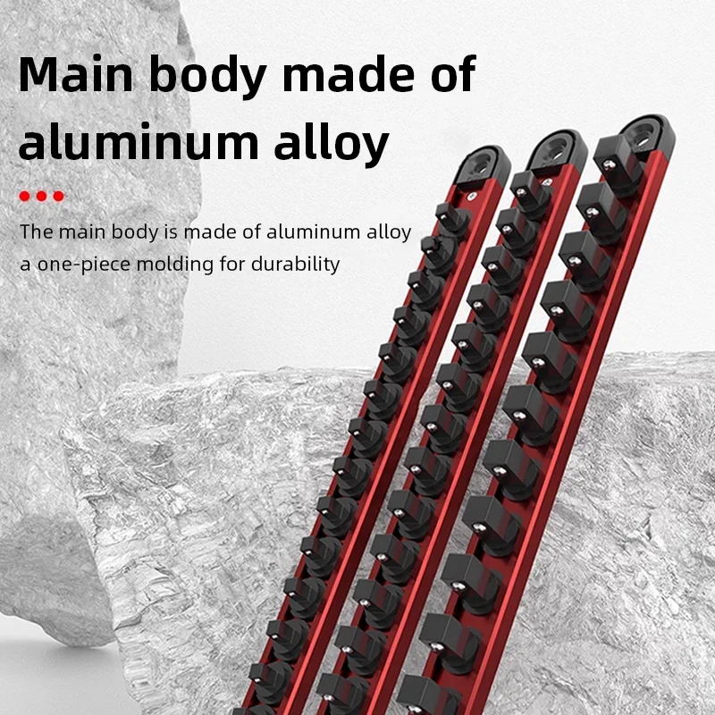 Magnetic Socket Rail 360 Swivel Holder Tool Organization Heavy Use Optimal Visibility Robust Design Sturdy Aluminum Rack