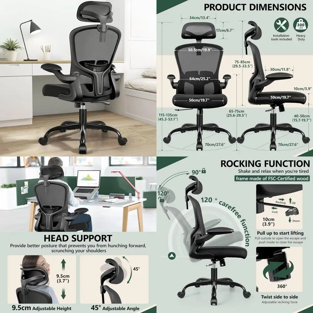 Ergonomic High-Back Office Chair with Headrest, Adjustable Lumbar Support and Wheels for Executive Use