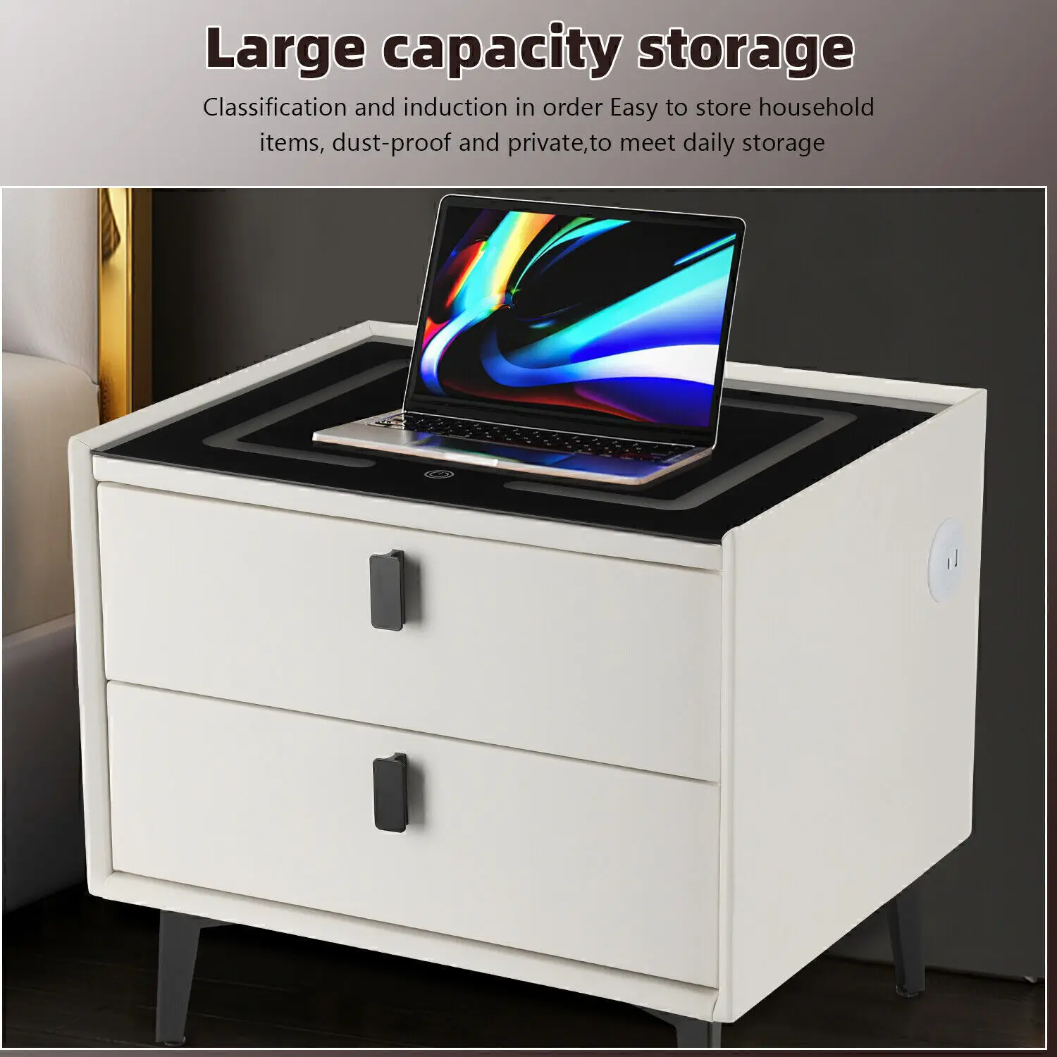 Glow Bedside Table with Wireless Charging & 2 Drawers