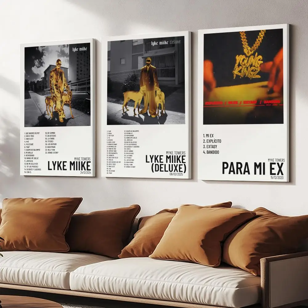 Singer M-Myke Towers Album Cover Painting Calligraphy Wooden Framed Canvas Poster Wall Art HD Waterproof Print Home Decor