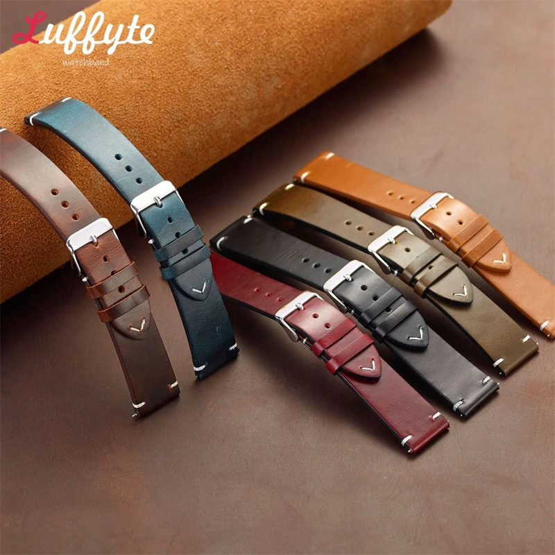 Quick Release Vintage Leather Watch Band 18mm 19mm 20mm 21mm 22mm Oil Wax Skin Smartwatch Straps for Men Women Watchtband Belt