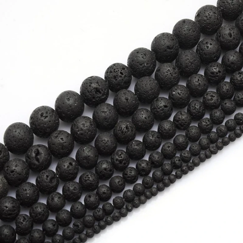 

5 Strands/pack Natural Black Volcano Loose Beads For Jewelry DIY 4mm -12mm