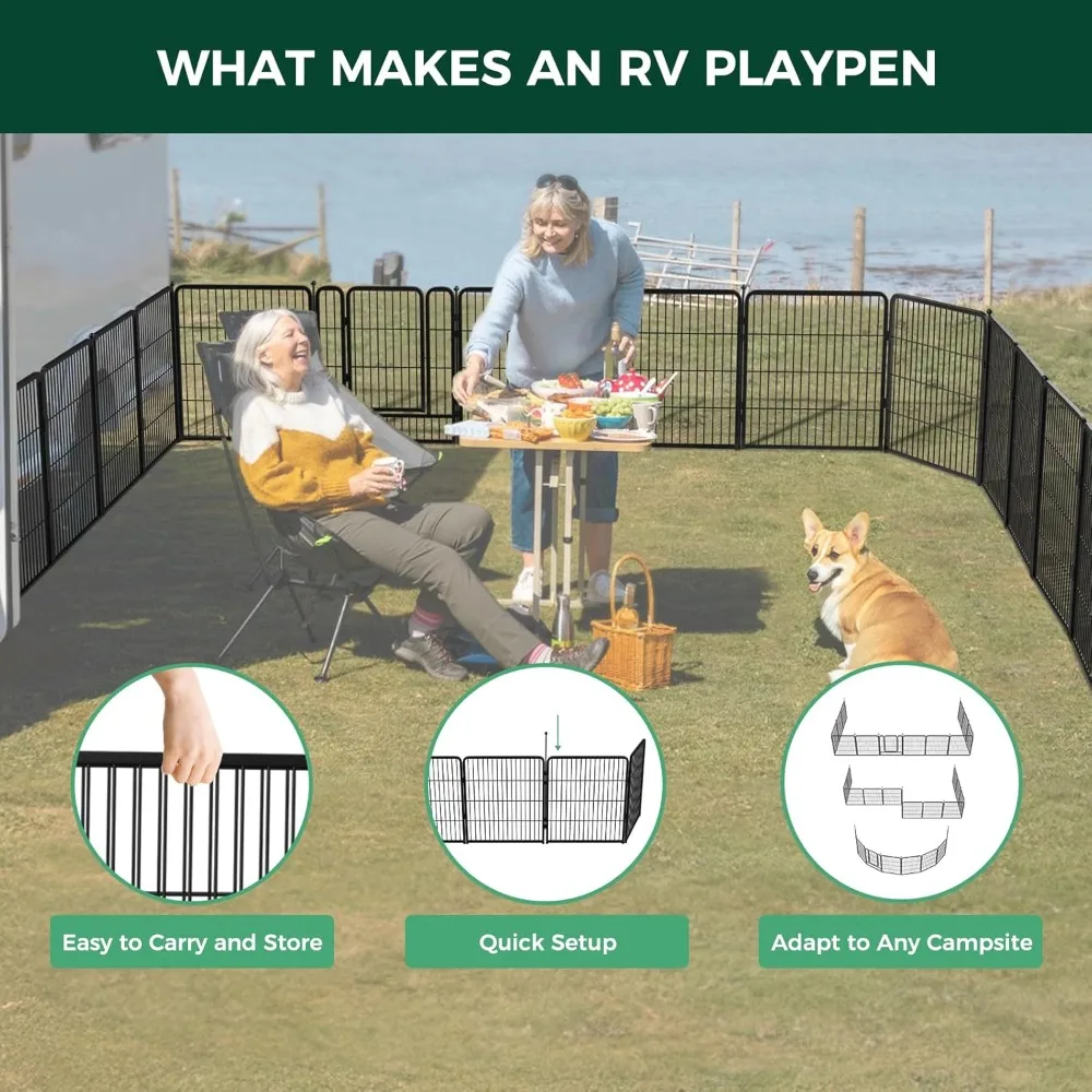 Instant Dog Playpen, Ideal for RVers, Where Portability Meets Sturdiness, 40inch 16 Panels│Patented