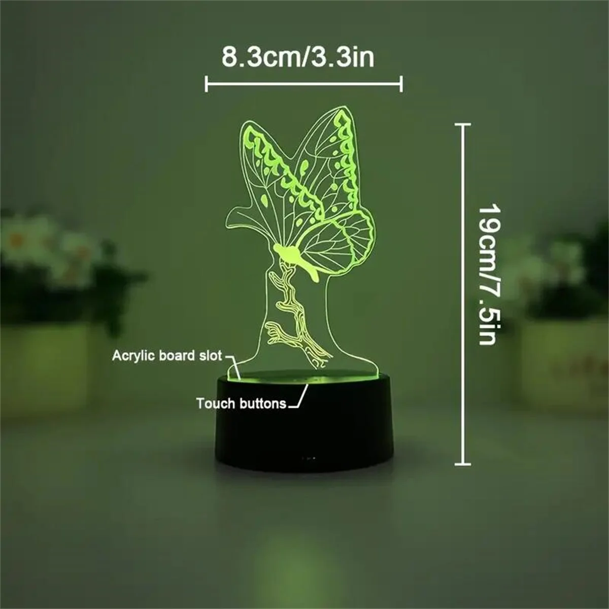 1pc  Butterfly 3D Night Light, 3D Optical Illusion Lamp With Touch, 7-Color Changing Ambient Light For Bedroom