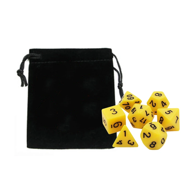 7 stk/partij DND Dobbelstenen Set met Fluwelen Dobbelstenen Zak D4, D6, D8, D10, D10%, D12, D20 Kleurrijke Accessoires voor Bordspel, DnD, RPG GYH