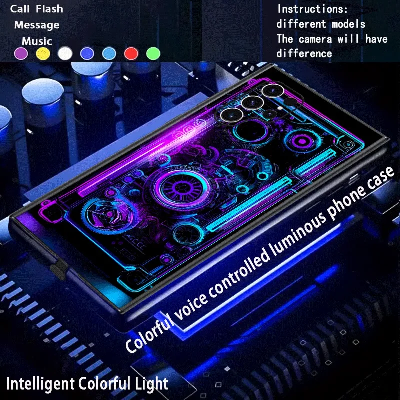 Purple Blue Mechanical Gear LED Flash Phone Case For Samsung S24 S22 S23 Plus S20 FE S25 S26 Ultra Z Fold 7 6 5 4 Luminous Cover