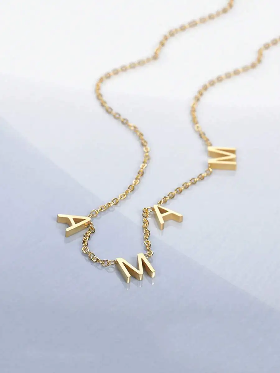 1pc Exquisite Minimalist MAMA Letter Pendant Necklace & Bracelet & Anklet For Women Stainless Steel Clavicle Chain Necklace Fash view 6