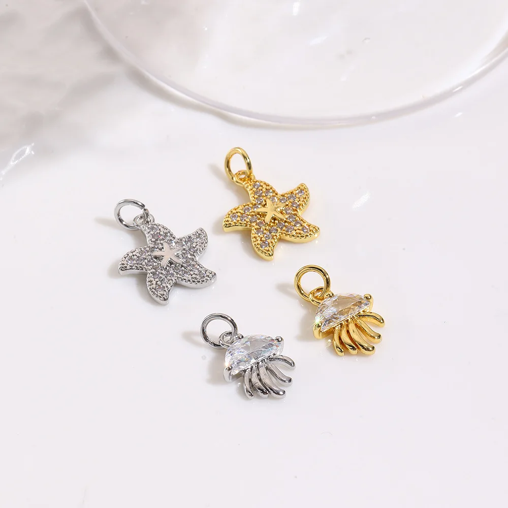 

10 Copper Summer Vacation Wind Ocean Starfish Jellyfish Pendant Bracelet Necklace Earrings DIY Jewelry Accessories Material
