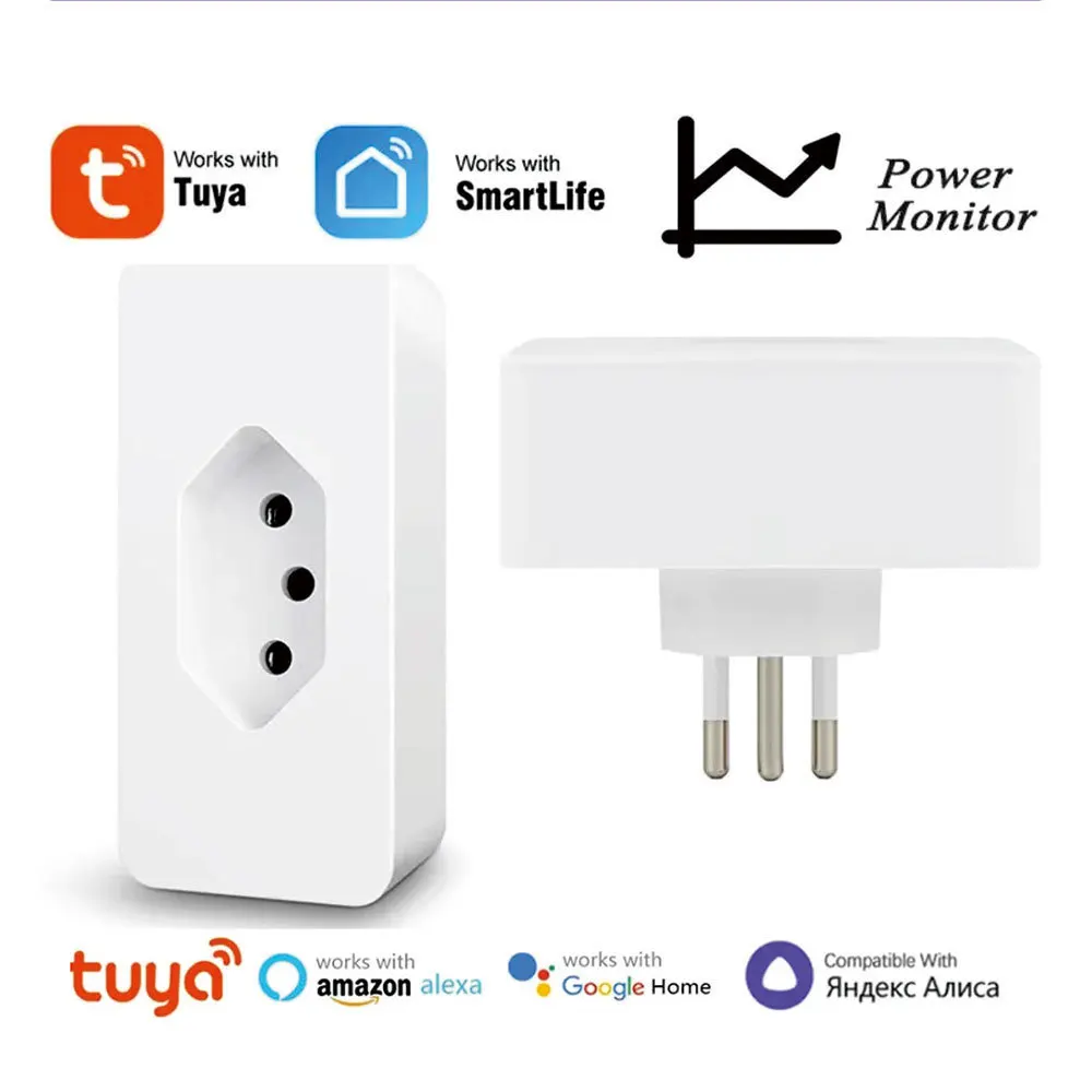 

Tuya 16A Бразилия Стандартные Wi-Fi умные розетки с монитором мощности Умная розетка Голосовое управление Работа для Google Home Alexa