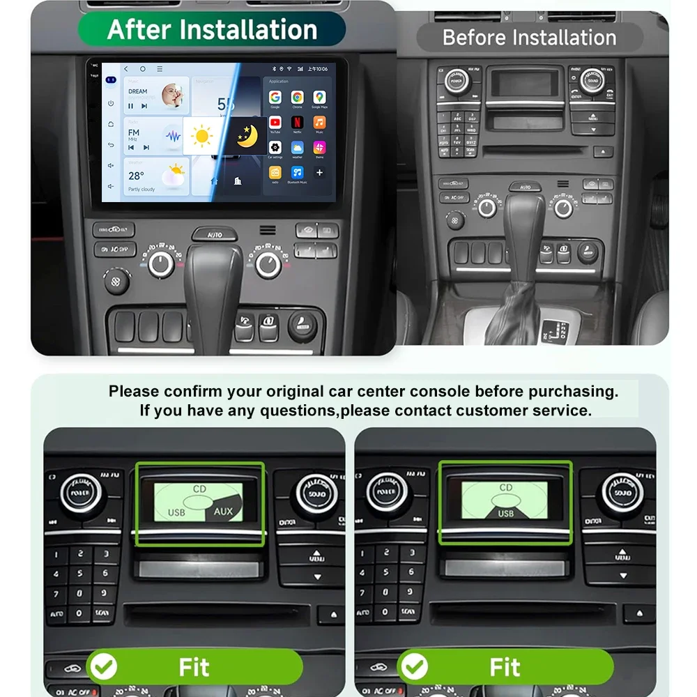 JIUYIN 10.1“ Car Radio Player For Volvo XC90 2004-2014 Android15 Multimedia Wireless CarPlay Audio Auto Video Stereo GPS Screen