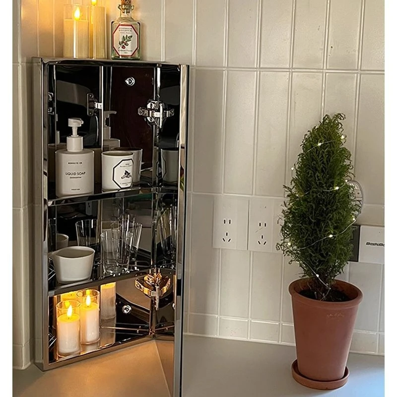 ตู้กระจกห้องน้ำมุมอพาร์ทเมนต์ขนาดเล็กสแตนเลส ตู้เก็บของในห้องน้ำหลายชั้น