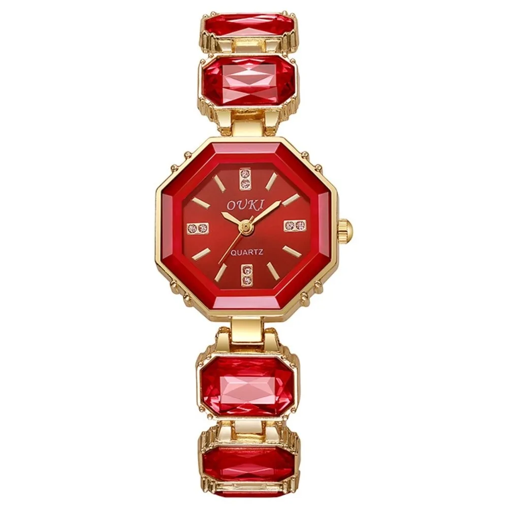Lightweight Diamond-Encrusted Octagonal Bracelet Watch Colorful Quartz Movement Women's Watch Crystal Bracelet Watch