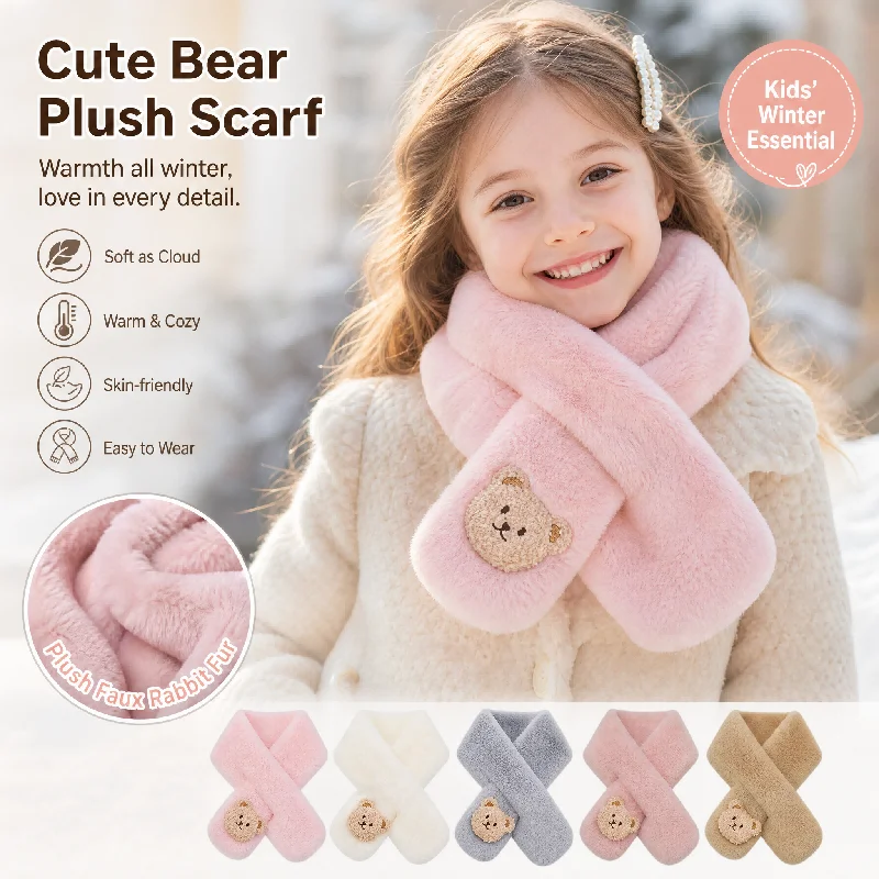 Winter Warm Plush Baby Scarf Cute Cartoon Bears Boy Girl Scarves Newborn Toddler Faux Fur Children Neckerchief