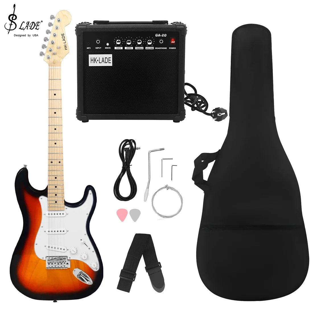 39 Polegada st guitarra elétrica 6 cordas 22 trastes bordo corpo pescoço guitarra elétrica com caso amplificador cinta peças & acessórios de guitarra