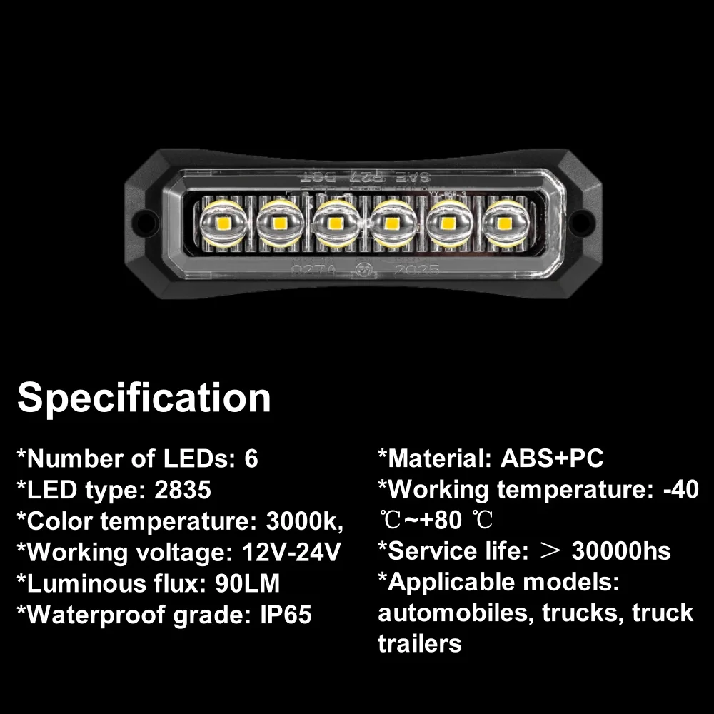 6PCS Trailer Truck Side Marker Lights 6LED Truck Side Position Lights Sealed Smoked 12v/24v Clearance LED Lights For Trucks