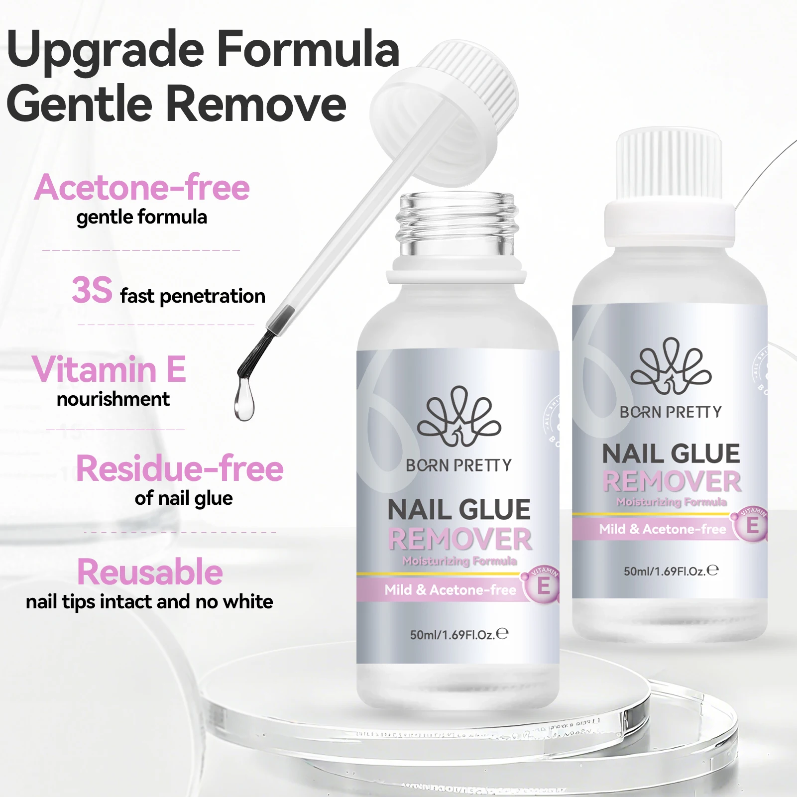 BORN PRETTY 50ml Nail Glue Remover Acetone-free 3S Faster Penetration False Nail Tips Solid Adhesives Easy To Soften Remove Tool