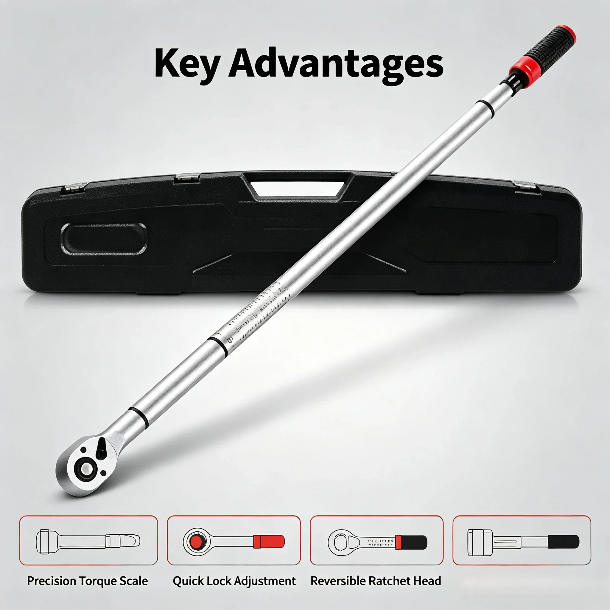 3/4 Inch Drive Torque Wrench 600-1000Nm, 48 Teeth High Precision 3% Accuracy Heavy Duty Torque Spanner for Truck Car Tire