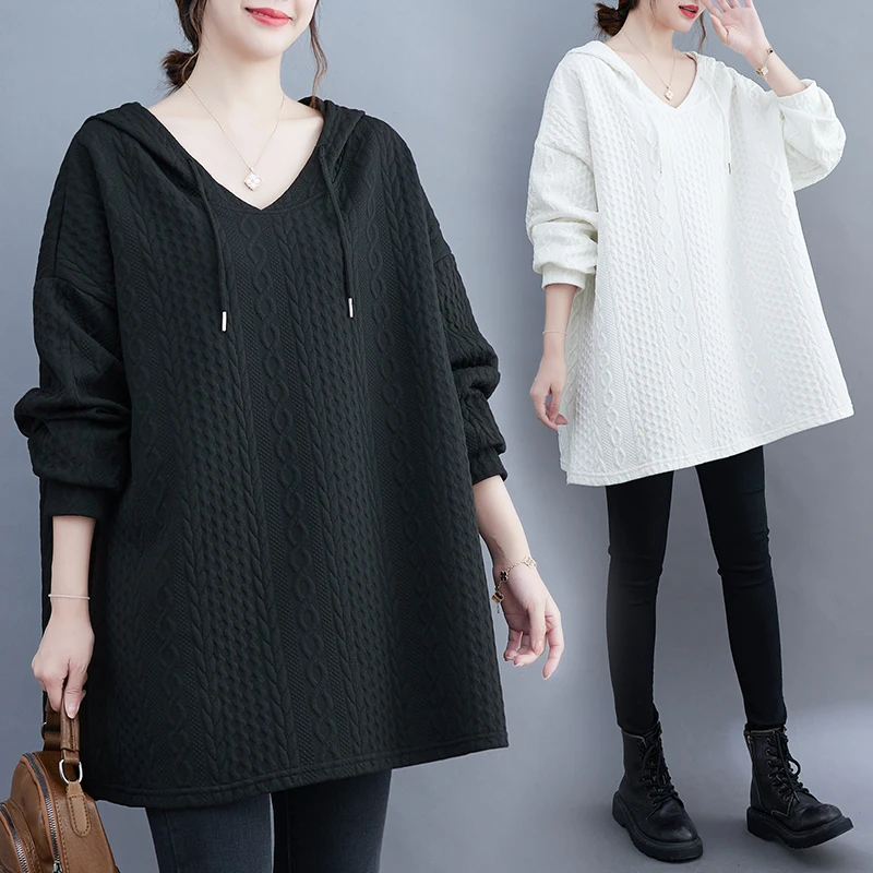 High-End Women's Hoodie Base Shirt Outerwear Autumn Winter New Style Brand Large Size Commute Style Loose Fit  Color