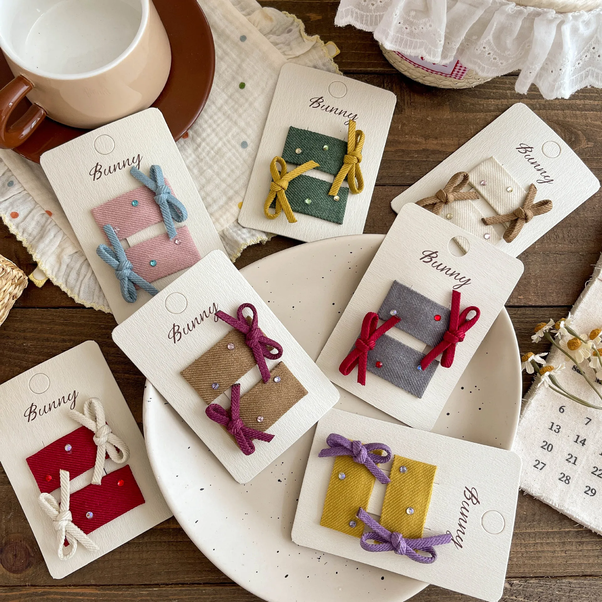 2pcs Baby Bows Hair Clips for Girls Snap Clip Children Hair Accessories Kids Side Toddler Bobby Clip Fabric Diamond Hairclips