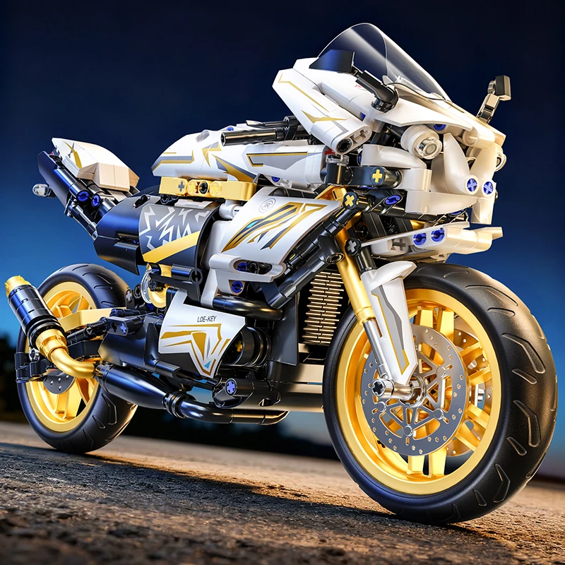 TOYLINX 1:10 Schaal Technische Motorfiets Auto Model Bouwstenen Bricks MOC Stad Racing Motor Speelgoed Cadeaus Voor Kinderen Kids