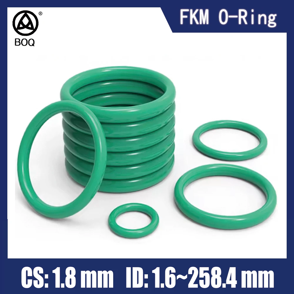 Green CS 1.8mm ID 1.6mm ~ 258.4mm  FKM O Ring Gasket Fluorine Rubber Sealing Washer Heat resistant Oil Resistant Acid Alkali