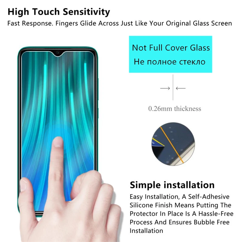 Protector de pantalla para Xiaomi Redmi Note 8 Pro, vidrio templado de dureza 9H, 2 unidades