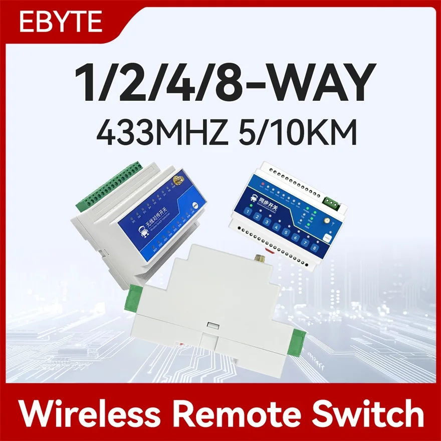 433MHz Wireless Remote Transmission Switch 1/2/4/8-Way 5KM 10KM CDEBYTE E860-DTU Series Industrial Grade DC 8-28V