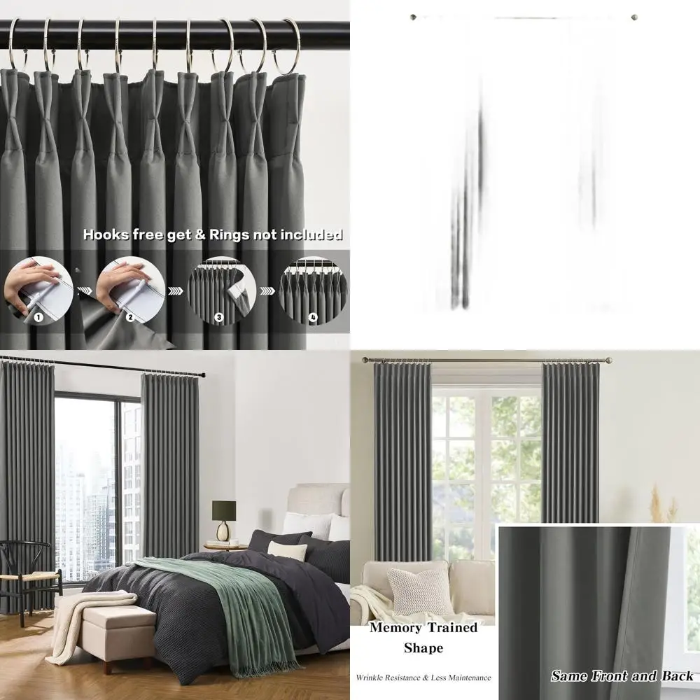 

Gray 2-Panel Pinch Pleat Curtains with Hooks, Noise-Reducing and Thermal Insulated Microfiber Drapes for Living Room (40x84 inch