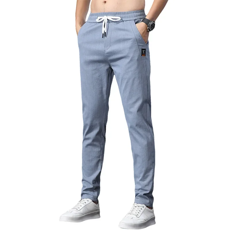 Freizeithosen für Herren, Basic-All-in-One-Kordelzug, dünn, dehnbar, hoch, schlank, gerade Hosen, für Erwachsene, Gentleman, bequem, locker