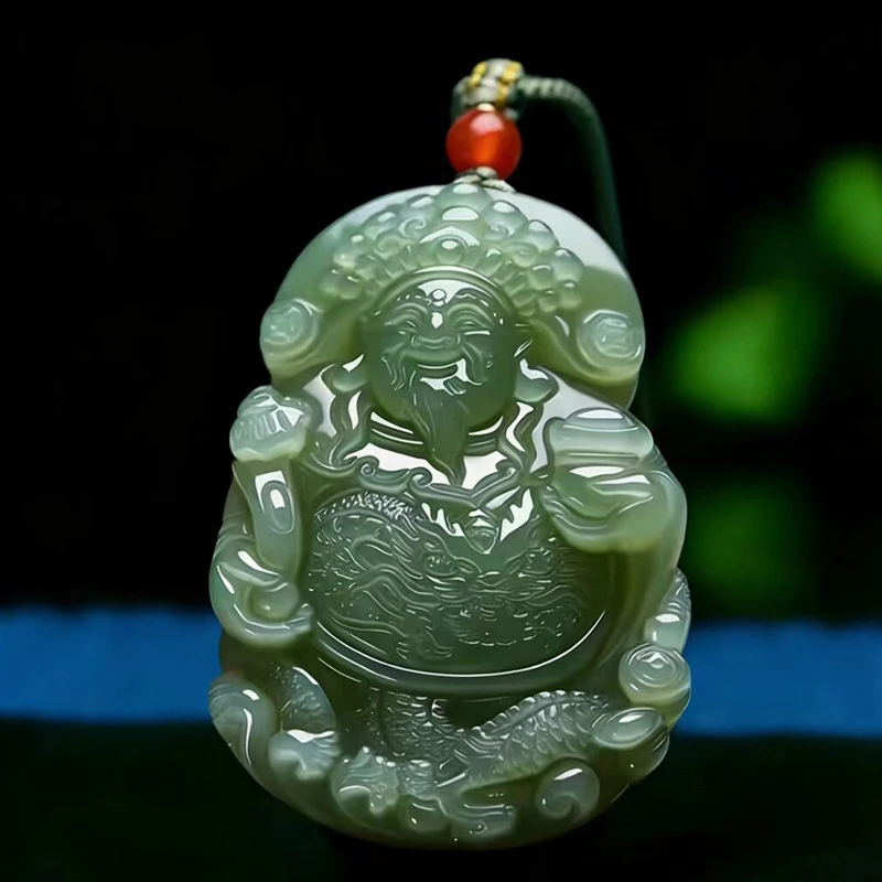 Lake green Hetian of pendant, , Jade God of Wealth plaque hanging ornament