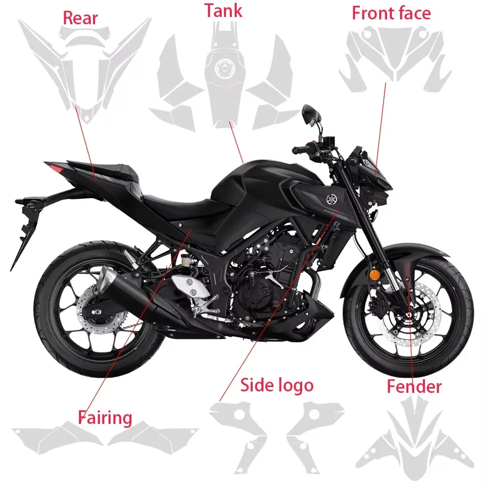 MT03/ MT25 PPF Paint Protective Anti-scratch Film Fairing Protection TPU Transparent bodykit Sticker 2024 For Yamaha MT 03 MT 25
