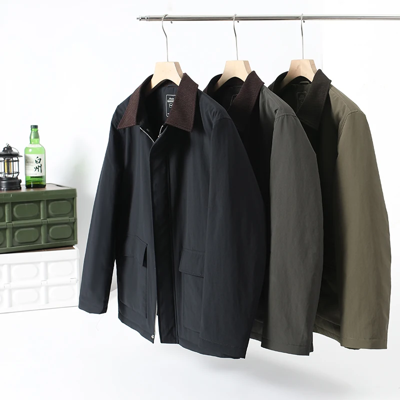 

Retro Workwear Sle Men's down Jaet American Corduroy Collar Casual Busin Outerwear Winter Faion Urban Outdoor Coat