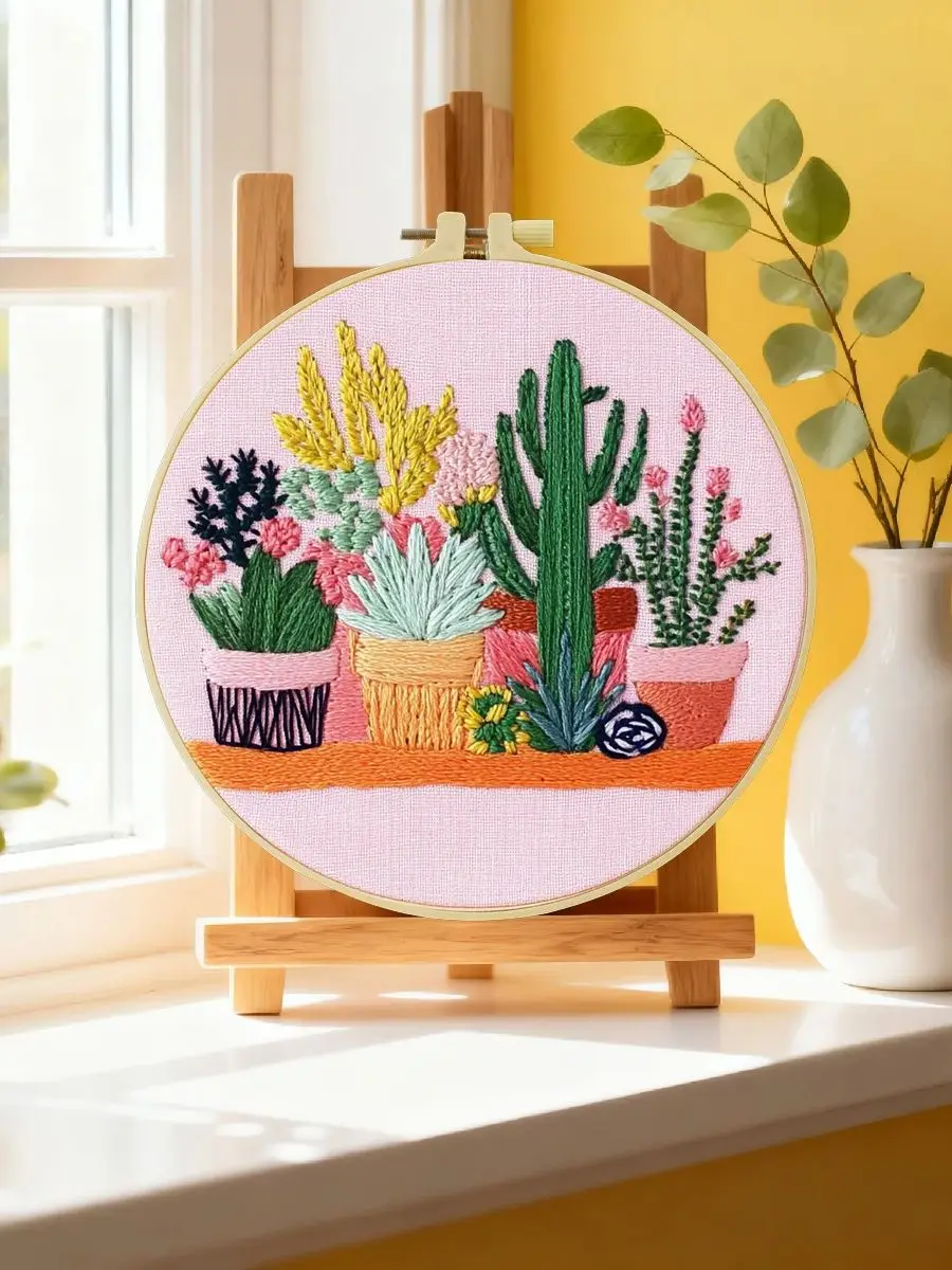 1 Stück 20X20CM/15X15CM 7,87/6,3 Zoll Topfpflanzen-Stickerei-Starter-Kit DIY-Kit DIY-Stickerei-Set für Anfänger – Detail 6