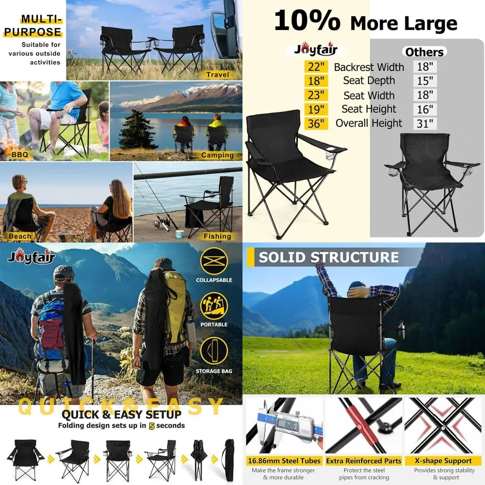 Resistente sedia da giardino da spiaggia per esterni con portabicchieri e borsa per il trasporto