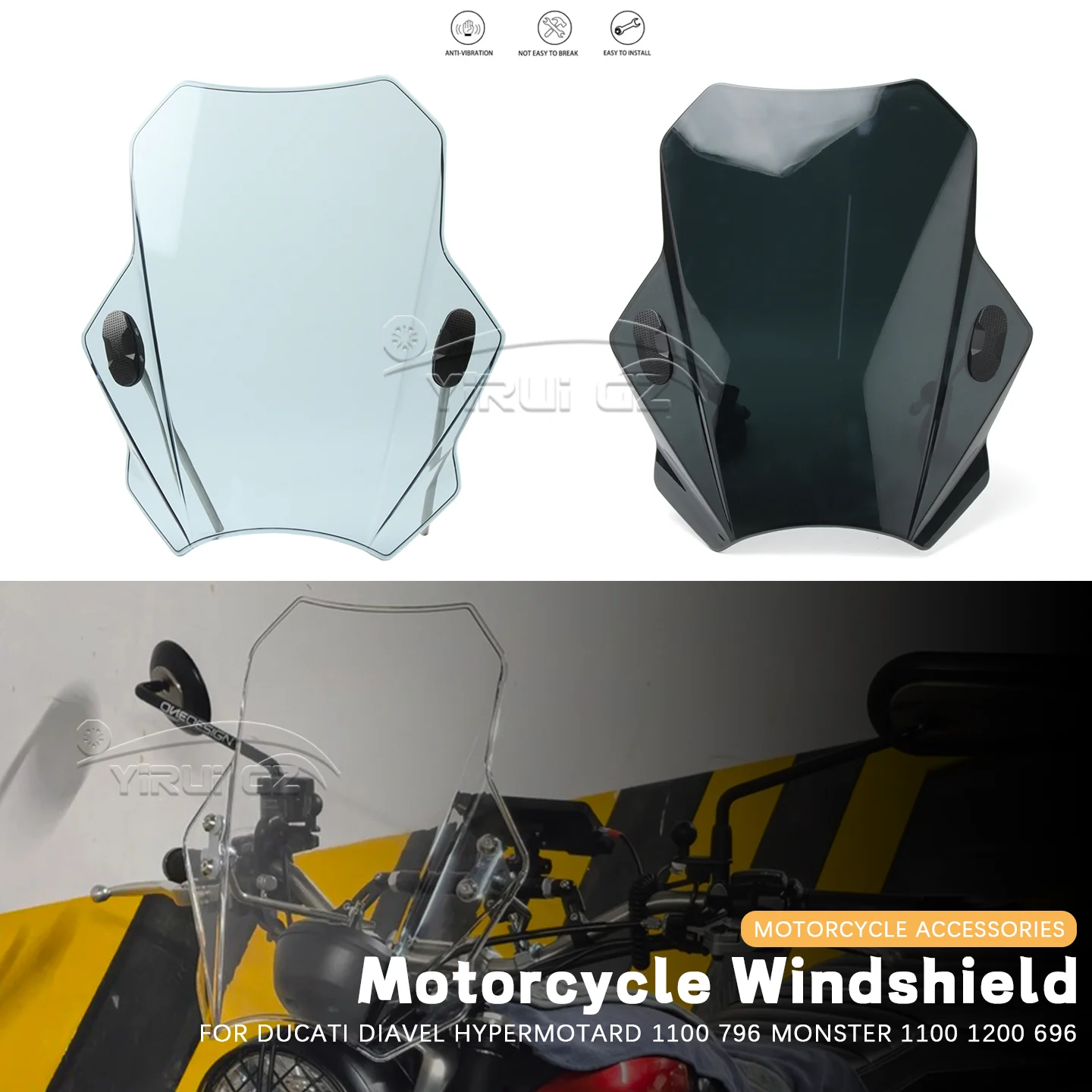 Front Motorcycle Windscreen Windshield Screen Wind Shield Deflector Protector For Ducati Diavel Hypermotard 1100 796 Monster 696