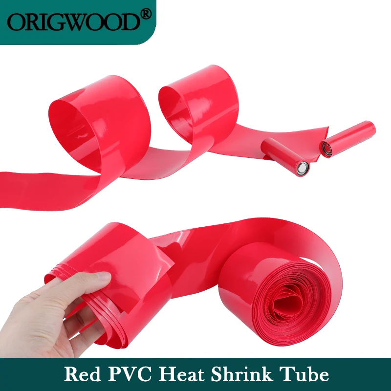 Red Width 7 ~ 180 mm PVC Heat Shrink Tube 18650 21700 26650 Lithium Battery Outer Skin Shrink Film Insulation Wrap Sleeve 1-20 m