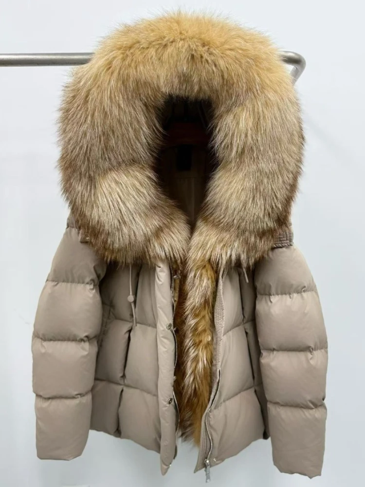 

White Goose Down Jacket Thick Hooded Women Winter Natural Raccoon Fur Casual Real Fur Outerwear Autumn Warm Reality Fur Coat