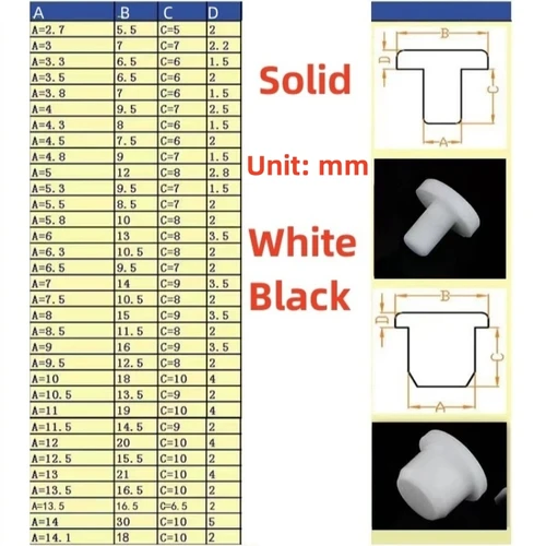 Imagen 2 del producto Tapón de silicona resistente a altas temperaturas, tapón de goma en forma de T, cubierta ciega de agujero roscado sólido, 10-100 piezas, 2,7mm-14,1mm, Blanco/negro